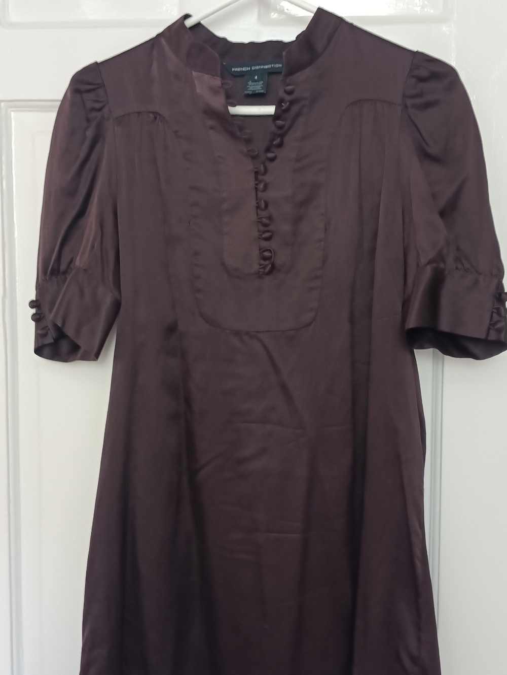 French Connection Plum Button-Front Satin Blouse